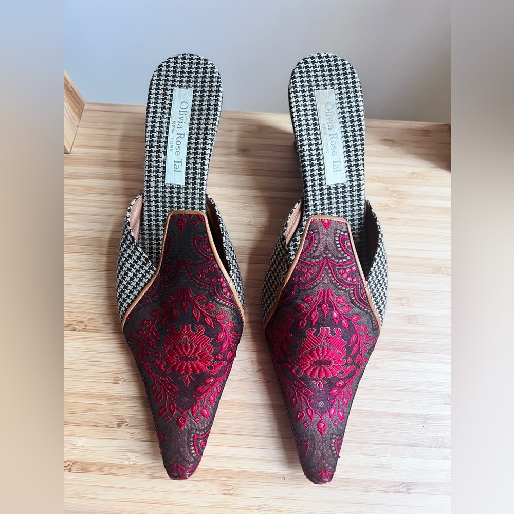 Olivia Rose Tal Brocade Houndstooth Mules sz 10